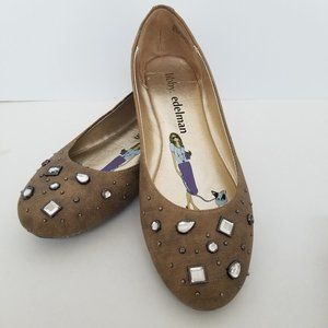 LIBBY. EDELMAN JEWELED TAN BALLET FLATS 7 M